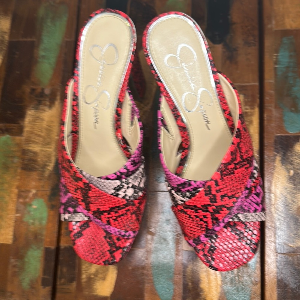 Multicolor, Snake Print Platform Heel (pink/red/black shades)